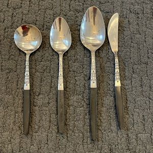 (4) Vintage Mid-Century Modern Interpur Black Silverware Spoons and knife